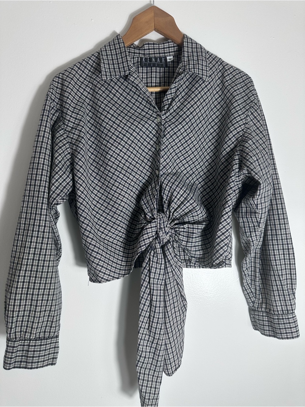 Vintage Kenar Studio Plaid Tie-Front Button Down Shirt